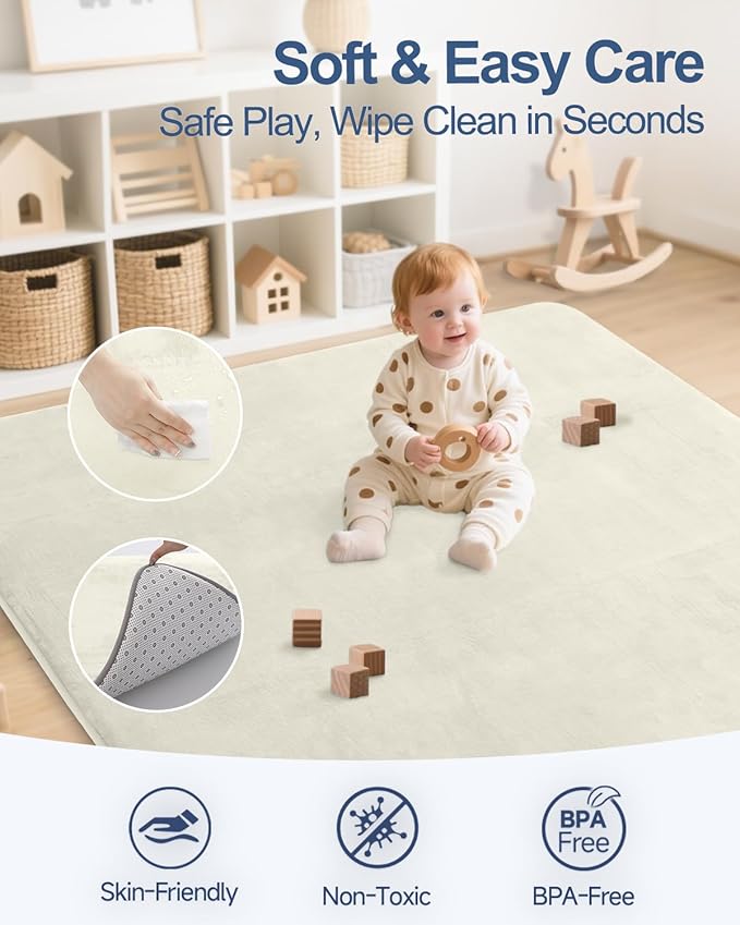 Thick Baby Play Mat for Floor,Padded Foam 47x47 Playpen Mat,Ultra Soft Support & Plush Feel Nursery Rug,Non Slip for Toddler,Infants,Kids Play,Yoga,Baby Crawling,Tummy Time (Beige)