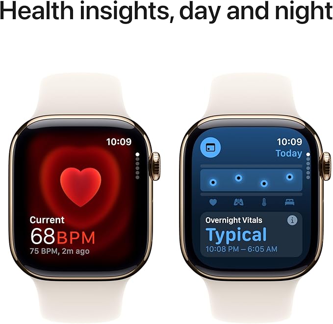 Apple Watch Series 10 [GPS + Cellular 42mm case] Smartwatch with Gold Titanium Case with Starlight Sport Band - S/M. Fitness Tracker, ECG App, Always-On Retina Display, Water Resistant