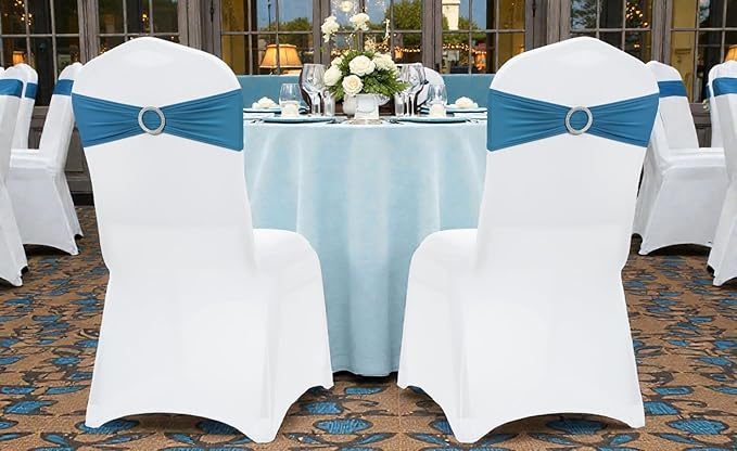 MDS Pack of 75 Spandex Chair Sashes Bow Premium Stretch Chair Cover Band with Buckle Slider Universal fits Elastic Dining Chair Ties for Wedding Party Banquet Events Decoration - Dark Teal