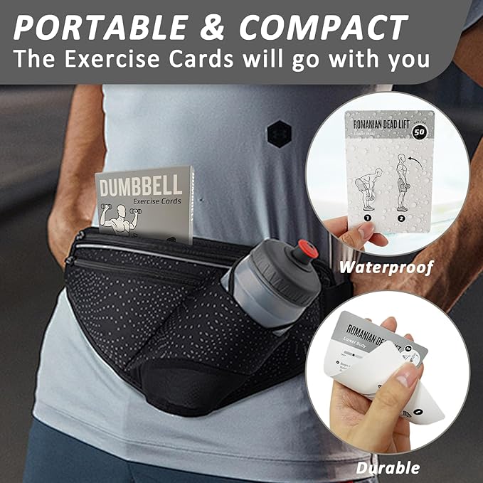 Dumbbell Workout Cards, 62 Large 5"x3.5" Exercise Cards for Home & Gym, Strength Training, Muscle Building, Beginner Fitness Guide, Fitness Cards for Men & Women