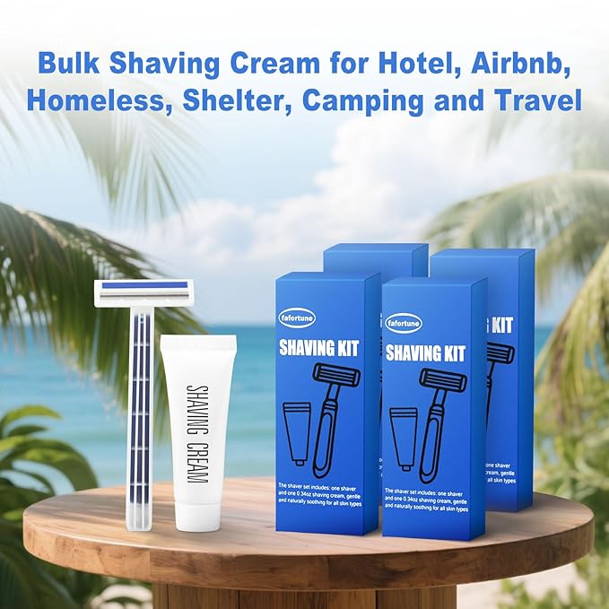 Shave Kit in Bulk Twin Blade Razors with Protective Cap,Disposable Razors in Bulk Shaving Cream for Hotel, Airbnb, Homeless, Shelter, Camping and Travel (30)