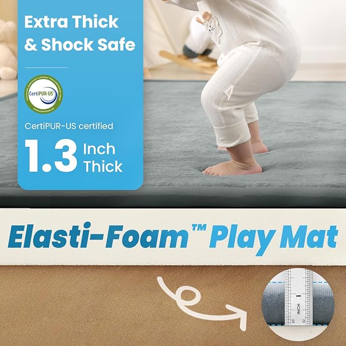 1.3" Thick Foam Baby Play Mat Extra Large 79x158, Basic Padded Plush Tummy Time Crawling Mat, Non-Slip Support Area Rug for Playroom Nursey Living Room (Light Grey)