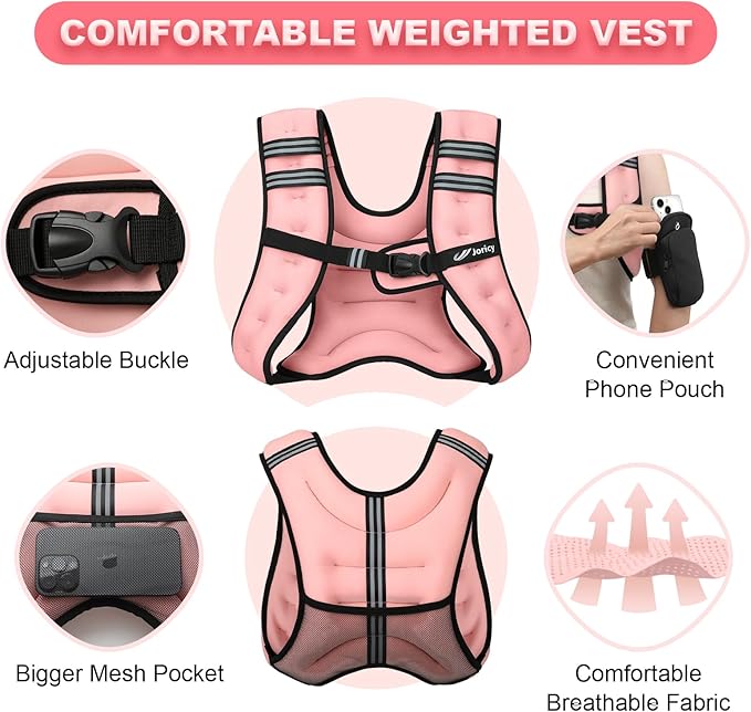 Weighted Vest Woman 5lb/8lb/10lb/12lb/15lb/20lb/25lb/30lb Weight Vest for Women Men, Rucking Vests with Reflective Stripe for Running Workout Walking Strength Training Weight Loss Fitness Weightlifting