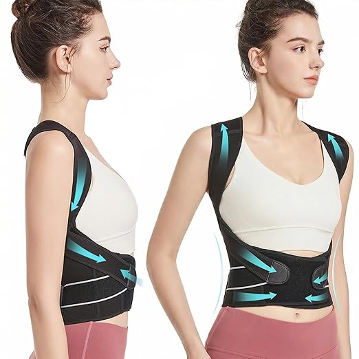 Posture Corrector,Suitable for Men and Women Upper and Lower Back Pain Relief - Scoliosis, Hunchback, Eicgo Adjustable Posture Corrector belt,Comfortable and Breathable Back Straightener (Black, X-Large)