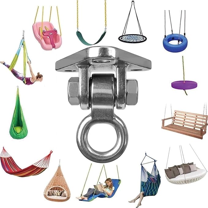 2-Pack Heavy Duty Swing Hanger Bracket, 1000 lbs Capacity, 304 Stainless Steel Swing Mount with Threaded Hook, for Indoor/Outdoor Porch Swing, Hammock, Gym Rings, Punching Bag Hardware