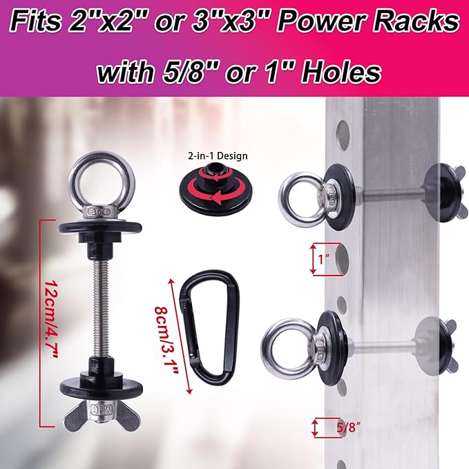 J Bryant 2PCS Power Rack Attachments for Resistance Bands Heavy Duty Squat Rack Accessories Fits 2"x2" & 3"x3" Uprights with 5/8" or 1" Holes Strength Training Compatible