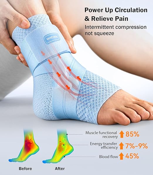 Flat Knitting Ankle Brace for Women&Men, 7-Zone Dynamic Compression Sleeve w/Flex Strap,Foot Support for Sports, Sprained Ankle, Achilles Tendonitis, Plantar Fasciitis Relief(Pack of1) S,Blue