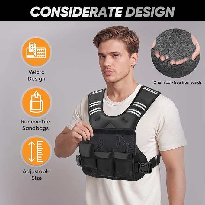 APEXUP Adjustable Weighted Vest, 4-10lb/12-18lb/20-32lb Vest with 6 Ironsand Weights and Large Pocket, Weight Vest for Men Women Strength Training, Running, Walking