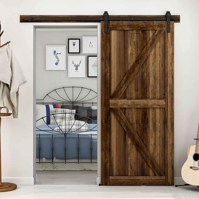 CCJH Sliding Barn Door Hardware Kit 5.5FT Track System for Single Wooden Door