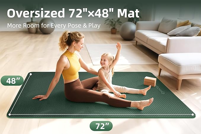Extra Large Yoga Mat – 72"x48" or 78"x57", 1/4"–1/2" Thick Mat for Women & Men, TPE Non-Slip Pilates Mat for Home Gym, Yoga, Stretching, Meditation