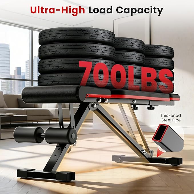 ALSO GO Adjustable Weight Bench, Workout Benches with Leg Extension & Extended Headrest, Foldable Incline Decline Bench Press, Roman Chair, Full Body Strength Training Equipment for Home Gym