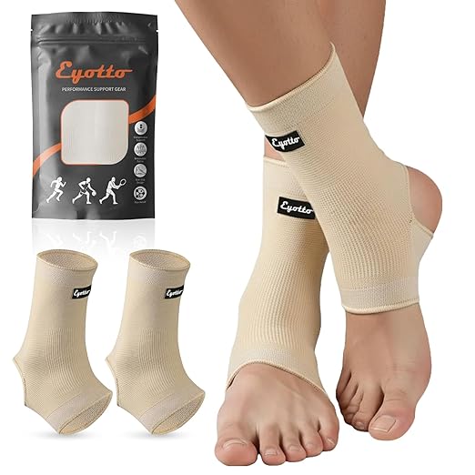 eYotto Open-Heel Ankle Sleeves (1 Pair), Breathable Foot & Ankle Compression Support for Swelling, Plantar Fasciitis & Sprain Relief for Men & Women