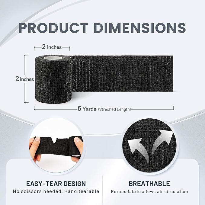 40 Pack Self Sticking Bandage Wrap, Professional Self Adhesive Bandage for Ankle Support Wrist Tape Baseball, Black Athletic Tape, Breathable Cohesive Bandage Wrap for Finger Toe Protection