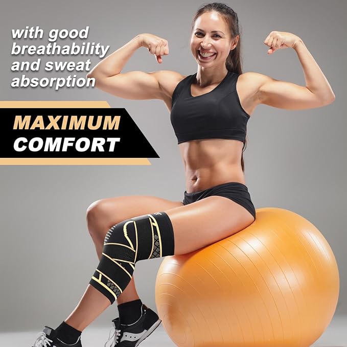 JHVW Copper Knee Brace for Women Men 2-Pack, Knee Compression Sleeve with Straps, Knee Braces for Knee Pain, Knee Support for Running Working