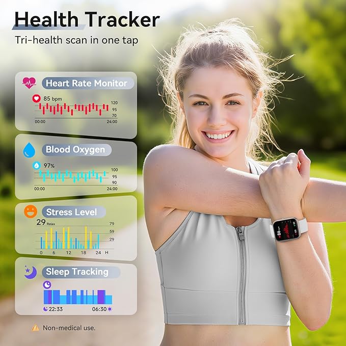 Hingso Smart Watch for Android Phones/iPhones, 1.85" HD Smart Watches for Women Men with Heart Rate/SpO2/Sleep Monitor, 3ATM Waterproof Fitness Tracker Watch with 120 Sport Modes, Health Tracker