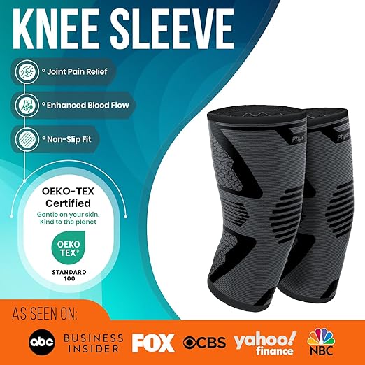 PhysFlex Knee Brace for Pain Relief - Knee Compression Sleeves for Men and Women - Support for Weightlifting, Gym, Workout, Volleyball, Arthritis (3XL, Black)