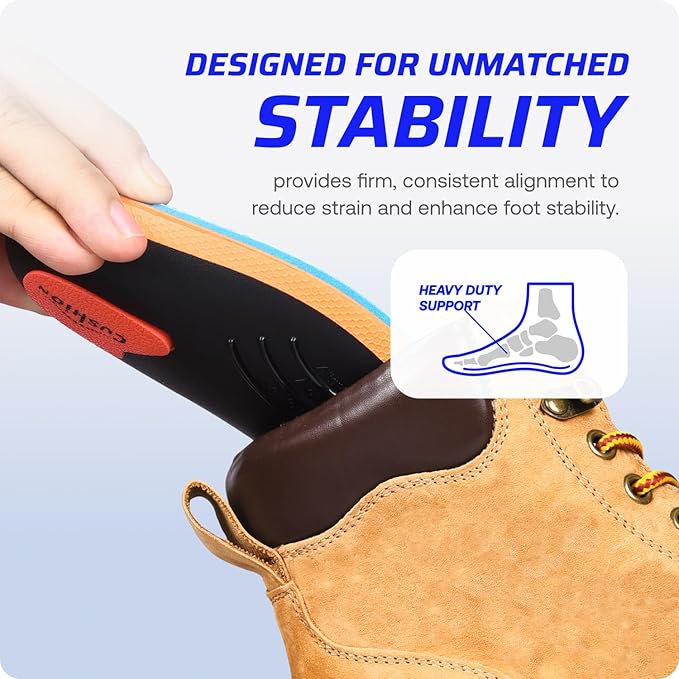 VALSOLE 250+ lbs Plantar Fasciitis High Arch Support Insole for Men Women,Heavy Duty Support Pain Relief Orthotics Insert,Relieve Flat Feet,High Arch,Foot Pain,Standing All Day Boot Work Shoe Insole