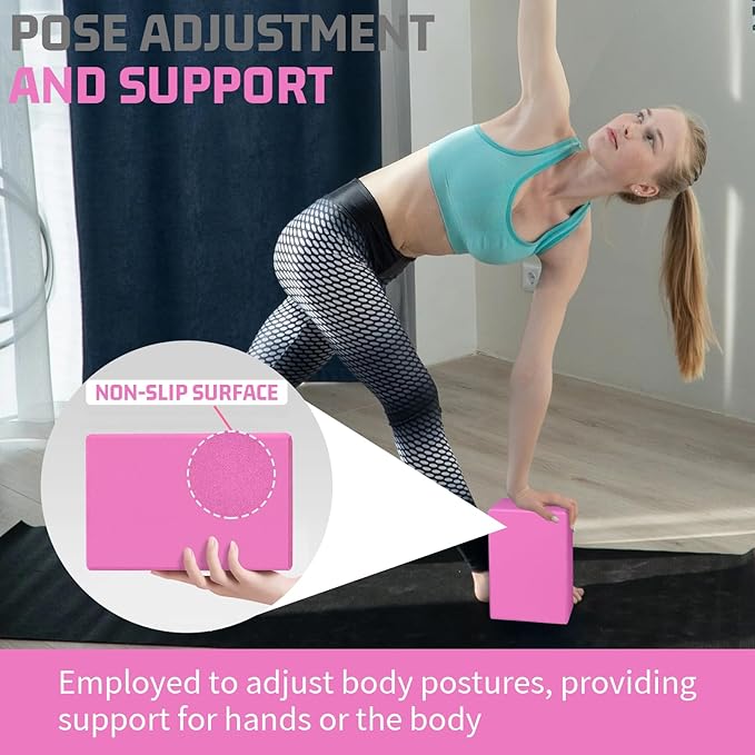 Yoga Blocks 2 Pack 3x6x9IN Foam Block Supportive Latex-Free with Rounded Edges, Non-Slip Exercise Blocks for Pilates, Meditation, Balance, Stretching and Deep Poses