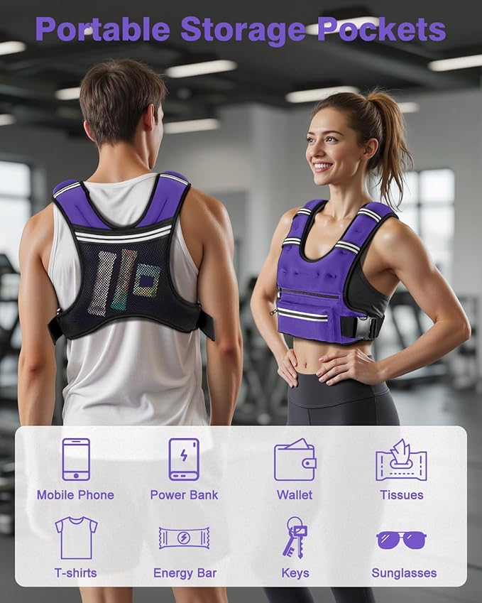 Weighted Vests for Women Men, 8 12 16 20 lb Weighted Vest with Storage Pockets, Rucking Vest with Reflective Stripe, Adjustable Straps Weight Vest for Running, Walking, Workout, Training