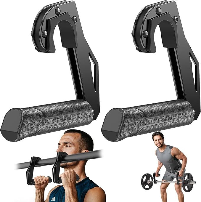 Neutral Grip Handles for Pull Up Bar, Pull Up Handles with Ergonomic Portable Hooks for Home Gym, Calisthenics, Strength Training, Resistance Bands – Black