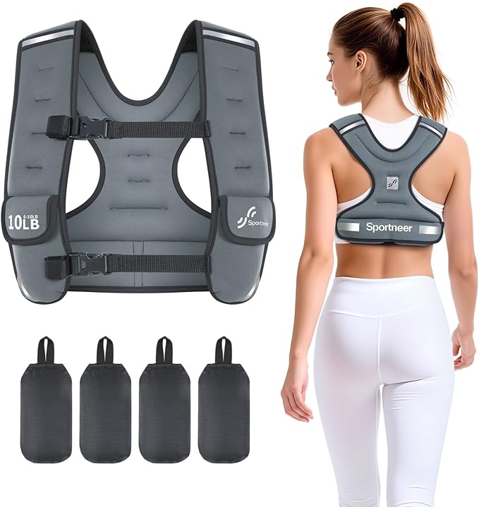 Sportneer Adjustable Weighted Vest Woman: 6-10lb/10-18lb Weighted Walking Vest for Women with 4/8 Weight Packs Fast Adjust Comfortable Weight Vest for Home Gym Burn Calories Strength Training Vests