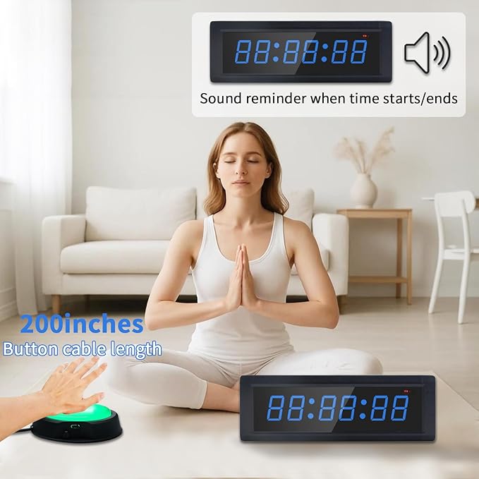 Gym Timer Clock with Remote Control & Push Button,7 RGB Color, Programmable Interval Timer, Countdown/Up Stopwatch,Wall Clock for Home Gym Garage,Portable Training Accessories(Battery)