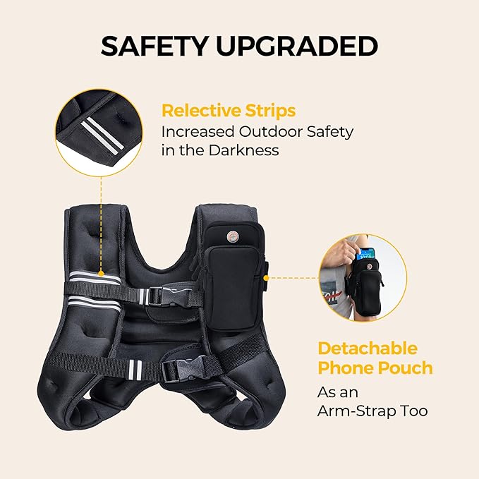 PACEARTH Weighted Vest,6lb/8lb/10lb/12lb/16lb/20lb/25lb/30lb Weight Vest with Reflective Stripe, Body Weight Vests for Women, Men, Weight Loss Workout, Strength Training, Running, Walking, Jogging