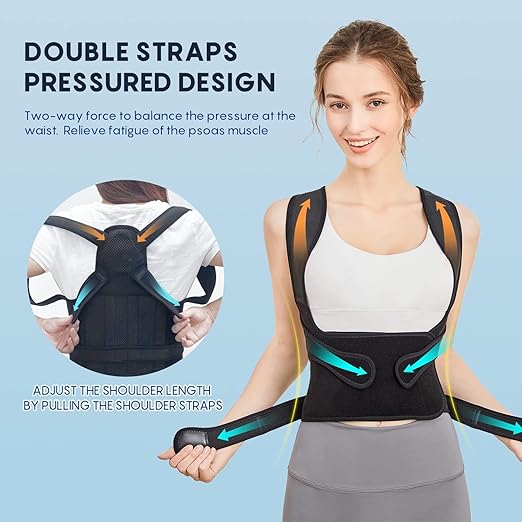 Posture Corrector for Women and Men, Adjustable Back Brace with Full Back Support, Shoulder Straightener for Spine Alignment, Hunchback, Scoliosis, Lumbar, Spine, Black (Medium)