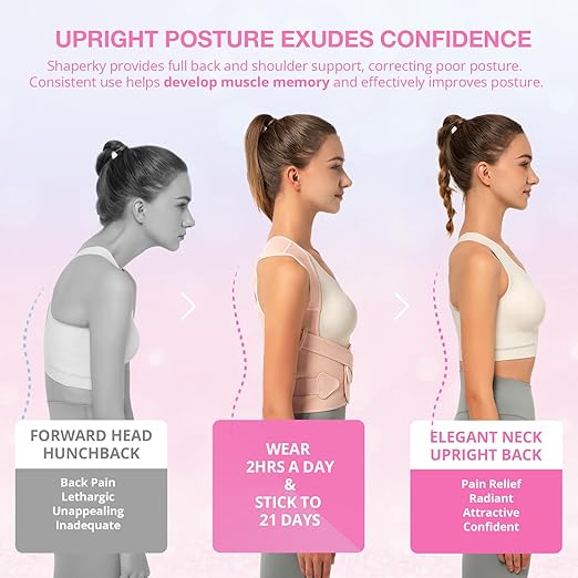 SHAPERKY Posture Corrector for Women for Support: Back Brace for Full Back Support - Adjustable Shoulder Straightener for Women and Men (Large)