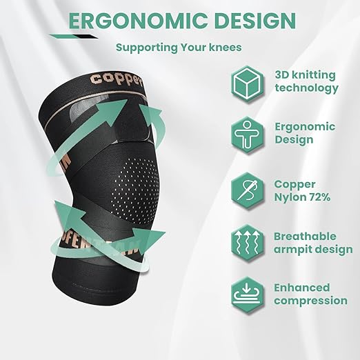 JIUFENTIAN Knee Support for Women and Men with Strap (2pack) Copper Knee Brace for Women Arthritis Pain-Knee Sleeves for Working Out,Running and Knee Pain Relief(X-Large)