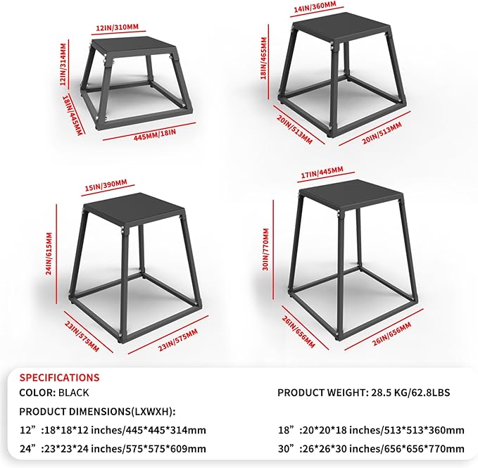 Plyometric Jump Box, Steel Plyo Platform and Jumping Box, Anti-Slip Exercise Step Up Box for Home Gym Training