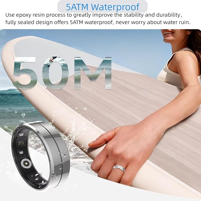 Smart Ring with Exclusive APP（no subscription fee） & Bluetooth 5.1, Magnetic Charging 18mAh Battery, 24/7 Fitness & Health Monitor (Heart Rate, Blood Oxygen, Sleep Tracking) (Silver, 13#)