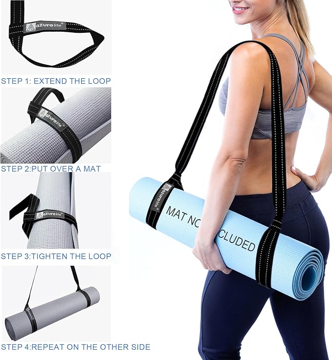 A AZURELIFE [MAT NOT Included] Yoga Mat Sling, Yoga Mat Straps for Carrying, Easy-Cinch Yoga Mat Holder Strap