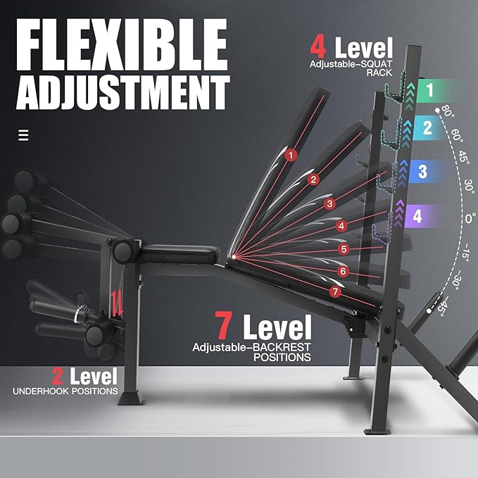 ANCHEER 900LBS Weight Bench Set with Squat Rack, Adjustable Bench Press Set with Leg Extension and Leg Curl, Flat Incline Decline Workout Bench for Home Gym Full Body Strength Training