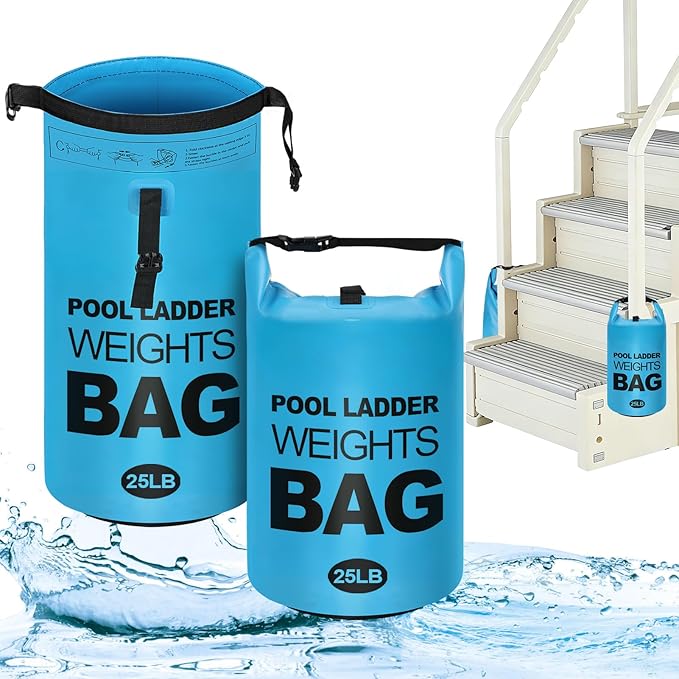Cosweet 2 Pack Heavy Duty Pool Ladder Weights - 25lb Easy to Fill Anchor Bags, 500D PVC Waterproof Sand Bags with Secure Buckle Closure to Stabilize Above Ground Swimming Pool Steps