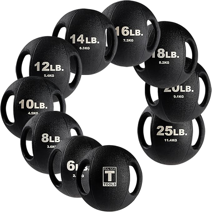 Body-Solid Heavy-Duty Exercise Medicine Balls with Dual Handles, Durable Non Slip Rubber Grip Medicine Ball for Weights Training, Weightlifting & Core Workouts.