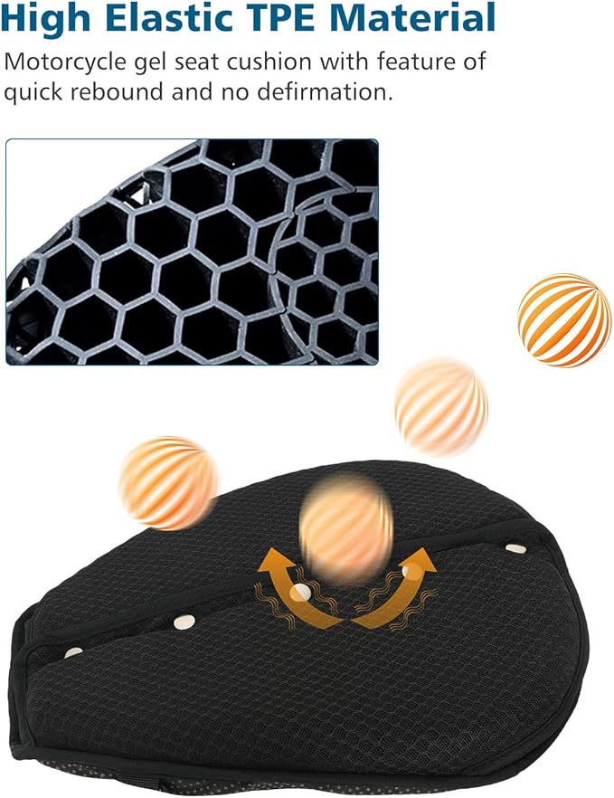 SUNPIE Motorcycle Gel Seat Pad Universal Motor Bike Seat Cover with Sun Protection Covers 3D Honeycomb Breathable Comfortable UV Resistance for Seat Height Adjustment &Vibration Reduction