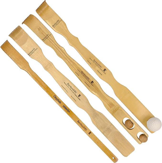Bamboo 1x Back Scratcher Shoe Horn, 1x Smooth Ball, 1x Back Scratcher Bonger, 1x Travel Size - 4 Total Units