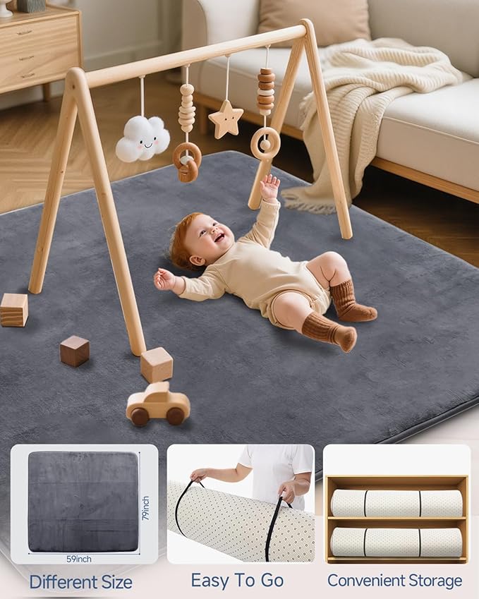 Large Thick Baby Play Mat for Floor,Padded Foam 59x79 Playpen Mat, Soft Support&Plush Feel Nursery Rug,Non Slip for Toddler,Infants,Kids Play,Yoga,Baby Crawling,Tummy Time (Dark Grey)