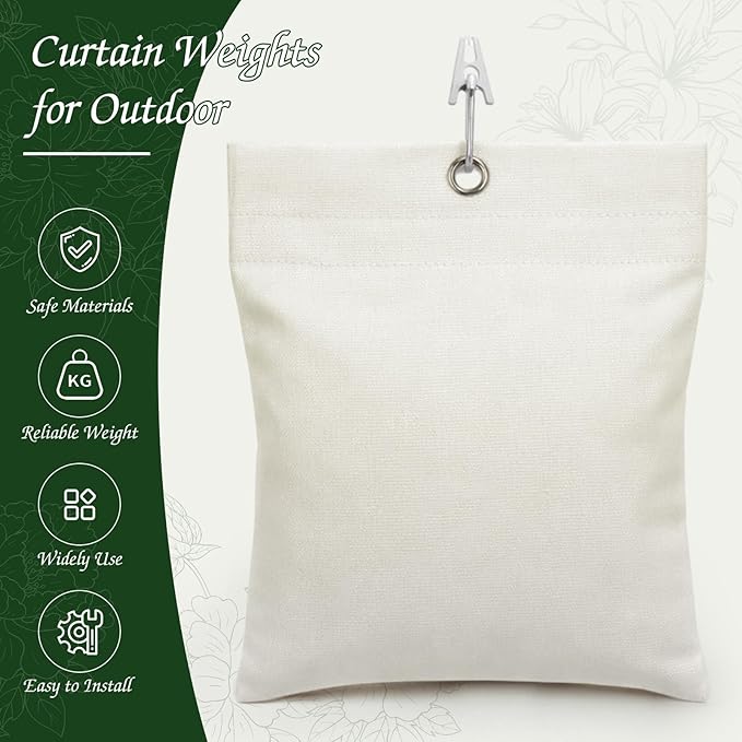 Relaxweex 6 Pack Curtain Weights, 16oz Outdoor Curtain Weighted Bag, Drapery Weighted Bottom Gazebo Weights Sandbag with Holder Clip for Drapes Cabana Gazebo Pergola Garden (White)