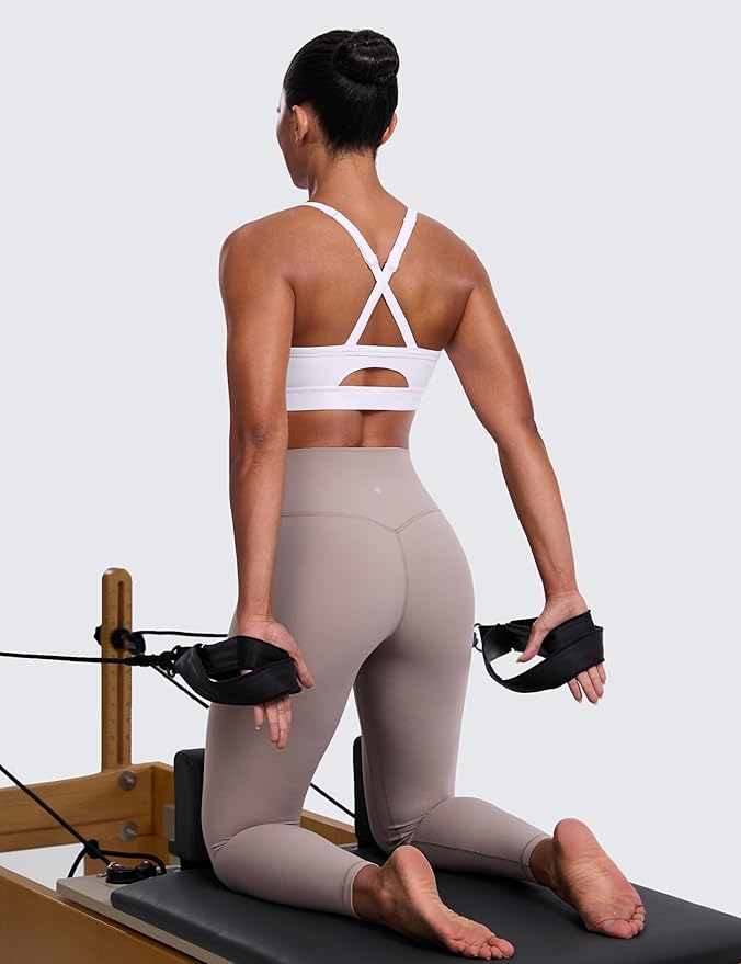CRZ YOGA Butterlift Cut-Out Cross Back Sports Bras for Women - Medium Impact Adjustable Thin Straps Pilates Padded Gym Tops