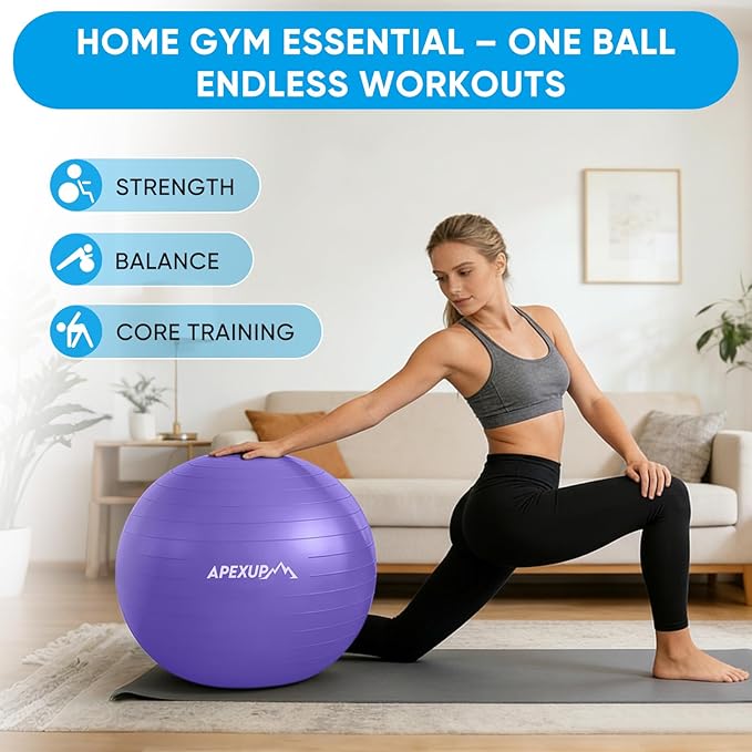 APEXUP Yoga Ball Exercise Ball Anti Slip Heavy Duty for Fitness, Balance & Core Workout, Balance Training, Pregnancy & Physical Therapy, 5 Sizes