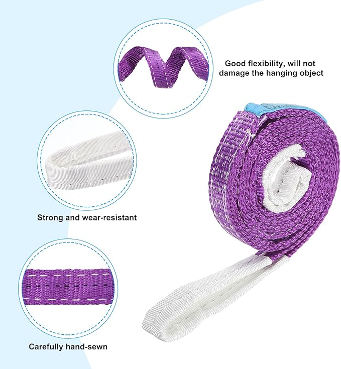 PATIKIL Lifting Slings Straps, 1 Pcs Polyester 9ft Heavy Web Slings Duty Flat Lifting Belts Pull Lifting Straps Slings Mount(2204lbs), Purple