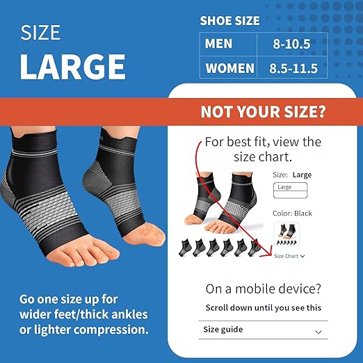 6 Pairs Plantar Fasciitis Socks for Men & Women, Ankle Brace Compression Socks with Arch Support for Achilles Tendonitis, Heel Pain, Swelling & Arthritis Relief, Black, Large