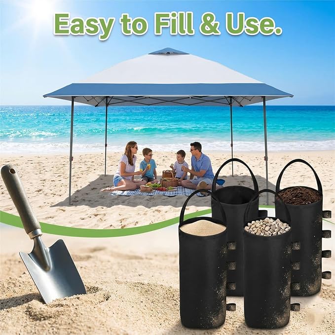 112 LBS Canopy Weights 4 Pack - Heavy Duty Sandbags for Pop Up Canopy Tent, Gazebo Weights for Wind, Universal Sand Bag for Instant Sun Shelter, Outdoor Umbrella Bases, 1680D Waterproof Oxford (Empty)