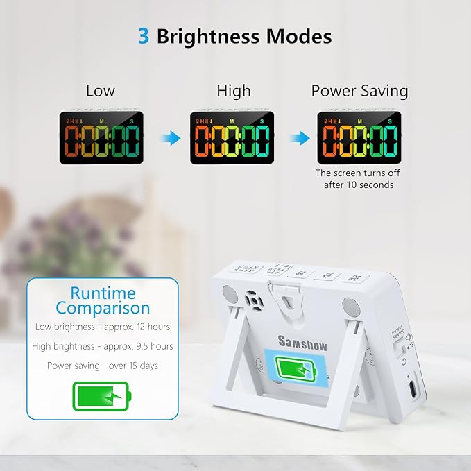 (2 Packs) Rechargeable Timers，Digital Kitchen Timer with 10 Dynamic RGB Color, Magnetic Classroom Timer with Countdown/up with 5”LED Display 3 Brightness 4 Volume Adjustable