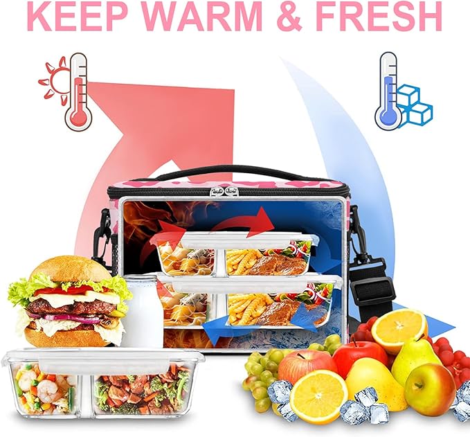 BEIMILY Lunch Box for Men/Women,Small Insulated Lunch Bag,Reusable LunchBox for work Picnic,Leakproof Soft Cooler Tote Bag Organizer with Adjustable Shoulder Strap for Adults(Pink Leopard Print)