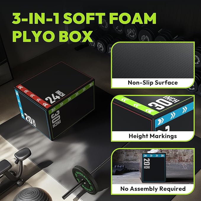 HANDBODE 3-in-1 Plyometric Box, Jumping Exercise Equipment Trainer with Non-Slip Surface for Workout Training, Pro-Duty HIIT Exercise Foam Plyo Box, Home Gym