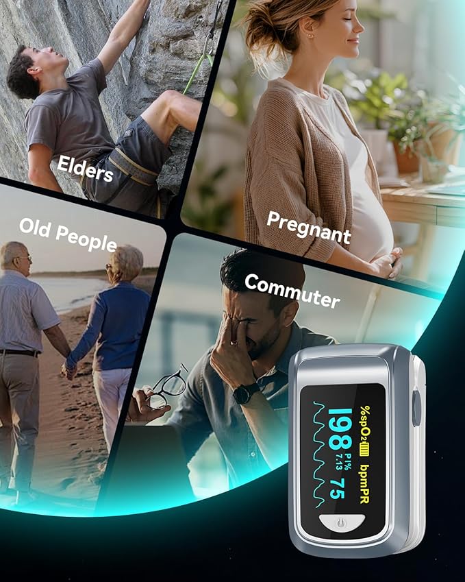 HealthTree JKS50B Fingertip Pulse Oximeter Blood Oxygen Saturation Monitor Pulse Ox, Heart Rate and Fast Spo2 Reading Oxygen Meter with OLED Screen Included Lanyard and 2 X AAA Batteries