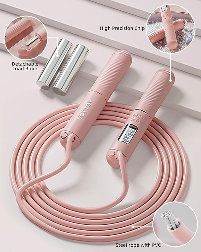 YOTTOY Skipping Ropes for Adults -Cordless Counter Jump Rope with Large Cordless Ball-Weighted Jump Rope for Women with LCD Display